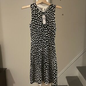 Michael Kors Black and White Patterned Midi Dress